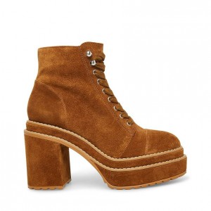 Women Steve Madden Ember Lace Up Block Platforms Brown | 7814629-HM