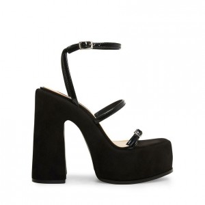 Women Steve Madden Erica Strappy Platforms Black | 4283601-JG