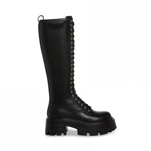 Women Steve Madden Hariet Tall Lace Up Platforms Black | 5079438-IL