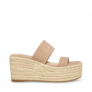 Women Steve Madden Jane Espadrille Wedge Platforms Grey Brown | 4503218-AZ