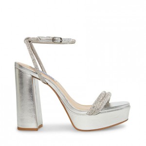 Women Steve Madden Lofty Block Platforms Silver | 4063918-BR