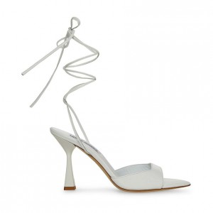 Women Steve Madden Melina Strappy Lace Up Heels White | 6239785-BH