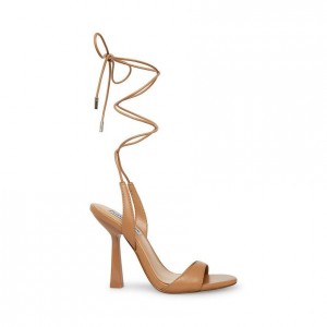 Women Steve Madden Michelle Leg Tie Heels Beige | 9240785-ZP