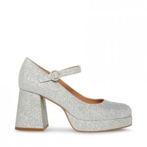 Women Steve Madden Mingle Glitter Heels Silver | 8714032-GW