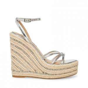 Women Steve Madden Mya Rhinestone Wedge Platforms Silver | 3581270-NZ