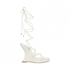 Women Steve Madden Rezy Strappy Lace Up Heels White | 2538907-ZD