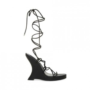 Women Steve Madden Rezy Strappy Lace Up Heels Black | 9430861-DR