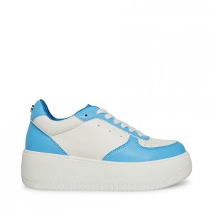 Women Steve Madden Rocket Low Top Platforms Blue White | 2604831-BE