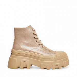 Women Steve Madden Sutton Lace Up Platforms Gold | 2914368-GR