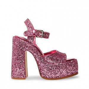 Women Steve Madden Sweets Glitter Block Platforms Pink | 3217865-VD