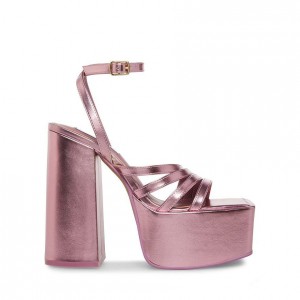 Women Steve Madden Thorne Platforms Pink Metal | 6321508-KN