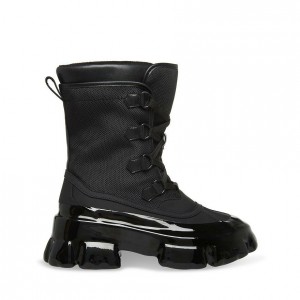 Women Steve Madden Trench Lace Up Cold Weather Platforms Black | 7409235-UC