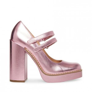 Women Steve Madden Twice Platforms Pink Metal | 8013247-QF